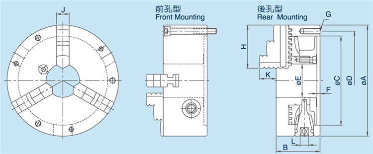 千岛三爪手动卡盘尺寸图